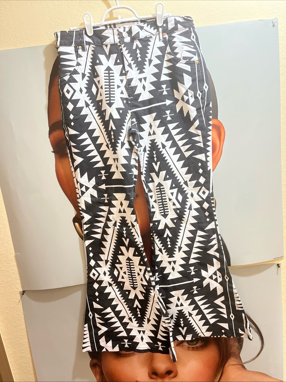 Black & White Aztec Print Wide Leg Jeans
